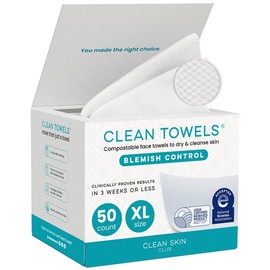 CLEAN SKIN CLUB Blemish Control Clean Towels® XL, Extra Exfoliation for Oily Skin, Disposable, Single-Use Face Towelette Dry Wipe - 1 Pack (50 Count)