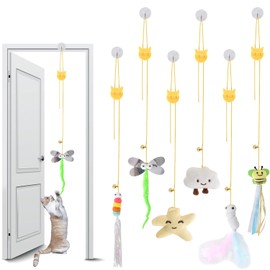Zimoer 6 Stück Hängendes Katzenspielzeug, Interaktives Einstellbar Katzenspielzeug mit Glocke, Hüpfendes Katzenspielzeug Selbstbeschäftigung Hängende Türrahmen für Katzenauslauf und gegen Langeweile