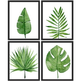 SIGNWIN Framed Emerald Green Jungle Plants Wall Art, Set of 4 Nature Wilderness Wall Decor Prints, Botanical Floral Wall Décor for Living Room, Bedroom - 12"x16" Black