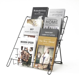 NEESEEYEE Wire Magazine Rack with 4 Open Tiers,Book Signing Rack,Wire Countertop Rack,Holds Both Magazines and Brochures,Display Rack Wire - Black Wire