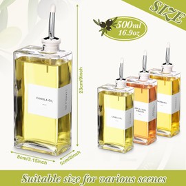 Reallnaive 3 Set Olive Oil Dispenser Bottles for Kitchen with Oil Nozzles Funnel Labels Cooking Oil Dispenser 500ml Oil Dispenser Set for Kitchen Vinegar Coffee Syrup(Silver)