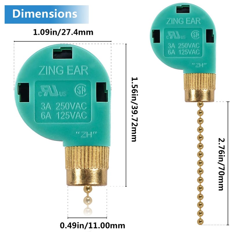 ZE-268S6 Ceiling Fan Switch, 3 Speed 4 Wire Pull Chain