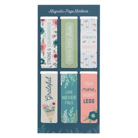 Set of 6 Beloved Faith Favorites w/Floral Garden Inspirational Magnetic Bookmark, Size Small 2.3" x .75"