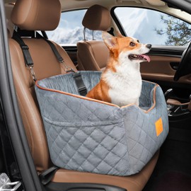 XIEEAOZEE Dog Car Seat for Small Medium Dogs, Memory Foam Booster Dog Seat for Dogs up to 35 lbs, Elevated Pet Car Seat, Travel Safety Car Seat with Washable Removable Cover, Storage Pockets (Gray)
