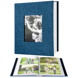 200-Pocket Photo Album 4x6 - Slip-In Picture Album with Linen Cover & Display Window, Vertical Photo Book for Wedding, Family, Baby, Anniversary & Vacation Memories (Holds 200 Photos)