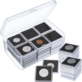 Vicenpal 50 Pcs Silver Dollar Coin Holder Clear Coin Capsules with Foam Gasket Acrylic Coin Organizer Coin Case Morgan Coin Dollar Collection Display Box Plastic Storage Protectors 20/25/30/35/40mm