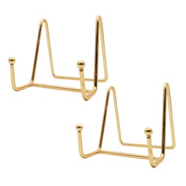 Funnytek 2PCS 3 inch Plate Stands for Display Plate Stand Plate Holder Display Stands Metal Frame Holders for Photo, Pictures, Decorative Plate Dish and Tabletop Art, Gold