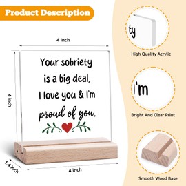 Sobriety Gifts for Women Men 1 2 3 4 5 Year Sober Gifts Acrylic Plaque Recovery Inspirational Present Anniversary Congratulations Clear Desk Decorative Acrylic Plaque with Wooden Stand Office Decor