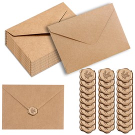 Zephyra 30 PCS Kraftpapier Umschläge und Wachssiegel Selbstklebend Set, Briefumschlag C6(15.8 * 10.8CM), Briefumschläge Ohne Fenster für Gruß-Karten Hochzeit Einladungen, Kraftpapier