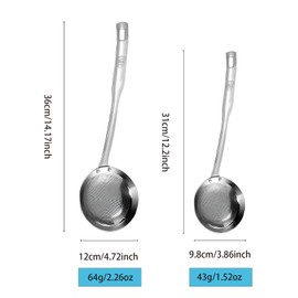 OYWOBET 9cm/3.54inch&11cm/4.33inch 304 Stainless Steel Fine Mesh Strainer Set of 2 with Handle for Kitchen, Metal Strainers for Oil Skimmer Spoon Food Strainer Kitchen Gadgets
