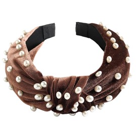 scicent Velvet Headband, Pack of 3, Knot Headband, Velvet Headband, Elegant Hair Band, Pearl Headband, Hair Accessories, Wide Vintage Headband for Women, 3 Colours - 9830