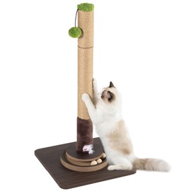 32''Cat Scratching Post, Natural Sisal Cat Scratcher with Toy & Hanging Pom Pom, Heavy Duty Cat Scratching for Indoor Cats, Kitten Scratching Post for Large Cats, Modern Cat Tree for Home Décor