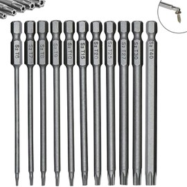11-Piece 100 mm Torx Screwdriver Bit Set – Magnetic Star Security Bits T6–T40, 1/4” S2 Steel Security Torx Screwdrivers Impact Driver Bit Set