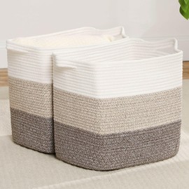Medium and Large Woven Basket//With Handle, Used for Toys and Fabric Storage Basket used for Storing xl Storage Box, Decorative Storage Box Room 2pack (14L*12H Gradient Brown, 14L*10W*12H)