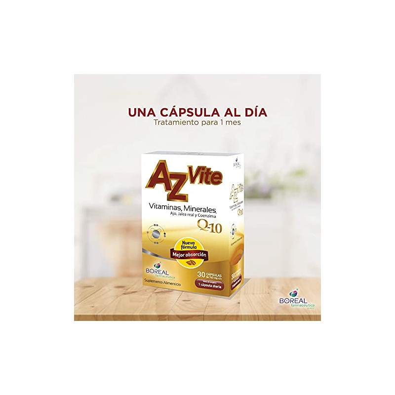 Suplemento Alimenticio AzVite caja c/ 30 Cápsulas. Multivitamínico Suplemento Nutricional.