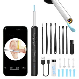 Ear Wax Removal Tool Kit, Ear Cleaner Earwax Remover with 1080P HD Camera and Light Ear Spoon 8 Pcs Ear Set, Wireless Ear Wax Removal Tool for iPhone and Android Smart Phone (Black)