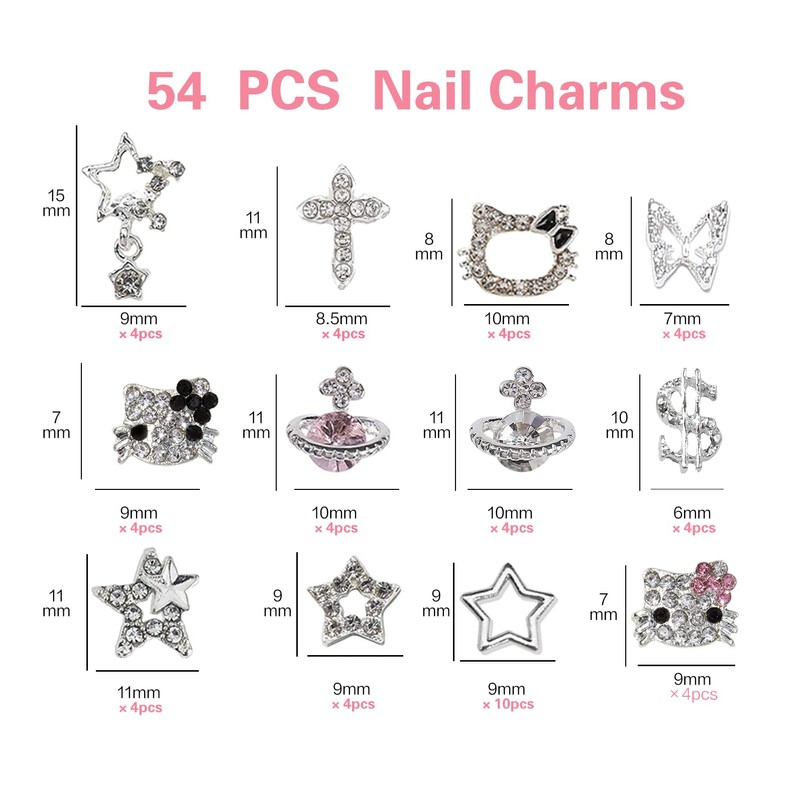 rythsans 56 pcs Bulk Set for Kitty Nails, Kawaii Bling