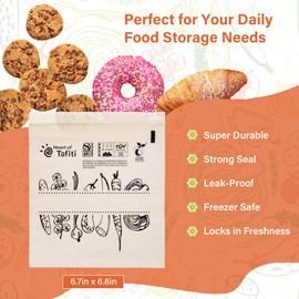 Compostable Food Storage Bags, Resealable Sandwich Bags, 50 Count, 6.7 x 6.8 inches, Extra Thick and Reusable, Certified OK Compost, Biodegradable Eco-Friendly by Heart of Tafiti