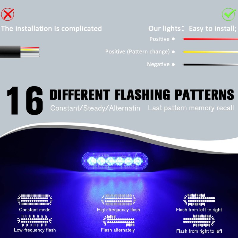 DIBMS LED Emergency Strobe Lights Bar 8x Blue 6 LED