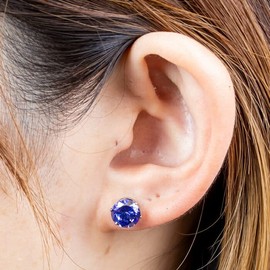 HSP Round Stud Earrings, Surgical Stainless Steel, Hypoallergenic, Simple, Cubic Zirconia, 1 Pair for Both Ears, For Men/Women, Cubic Zirconia