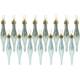Pack of 15-8.5cm Droplet Baubles - Matte & Glitter Design - Christmas Baubles … (Mint Green)