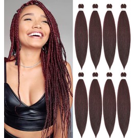 X-Tress Red Braiding Hair Extension 60 cm Pre-Stretched Braiding Hair for Girls and Women 8 Packs Crochet Braid Hair Extension Red Kanekalon Hair Colourful EZ Braid Straight Hair Knotless Braid (#99J)