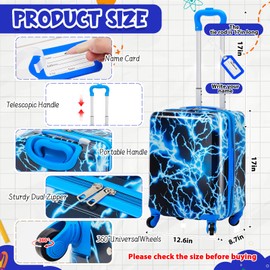 Redbaker 6 Pcs Kids Luggage Set, 17 Inch, Blue Lightning Pattern