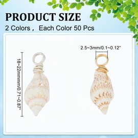 WADORN 100Pcs Natural Shell Charms, 2 colors Seashell Conch Pendants with Copper Wire Loops Tiny Natural Sea Shells Conch Dangle Charms for DIY Crafts Bracelet Necklace Earrings Jewelry Making