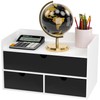 Wisuce Desk Organizer with Drawers - White-Black Bamboo Desktop Organizer