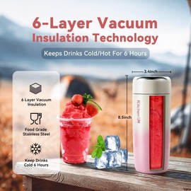 Portable Blender for Shakes and Smoothies, Stainless Steel Smoothie Blender, 16.1oz Electric Juicer with 6 Blades for Protein & Shakes, USB Rechargeable Personal Mixer for Kitchen, Office Gym(Pink)