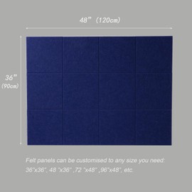 LAJAR Large Felt Wall Tiles, 12 Pack Cork Board Alternative with Removable Adhesive Tabs, Bulletin Pin Boards for Office, School and Home (Dark Blue)