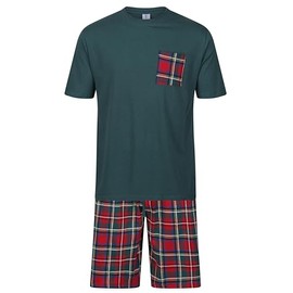 Mens Short Pyjamas PJ Set Premium Sleep Lounge Tartan Plaid Nightwear M-XXL New (PP Tartan Green XXL)
