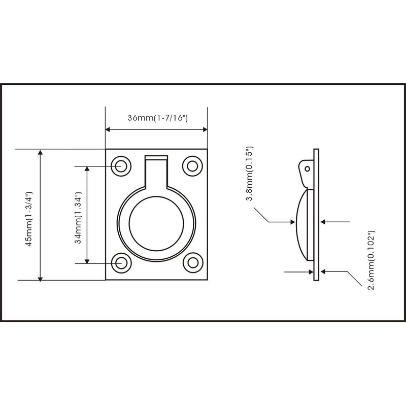 QCAA Solid Brass Flush Ring Pull, 36.5 x45 mm, Matte