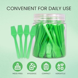 100 espátulas desechables de plástico de 2.5 pulgadas para el cuidado de la piel y crema facial (100 piezas en un recipiente) (verde manzana)