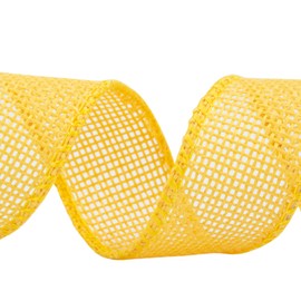 Joycrosso Burlap Wired Edge Ribbon 25mm x 9 Meters, Yellow, Ideal for Crafting, Gift Wrapping, Wreath, Christmas Tree, and Rustic Wedding Decorations
