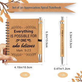 30 Sets Employee Appreciation Gifts Bulk Thank You Gifts Inspirational Motivational 30 Spiral Notebook with 30 Bamboo Ballpoint Pens for Coworker Nurse Teacher Employees