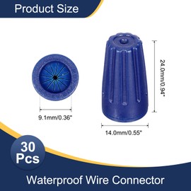 QUARKZMAN Pack of 30 Waterproof Wire Connectors, Cable Connection Terminals, 22-12AWG Twist Nut Caps for Landscape Light, Water Irrigation, Blue
