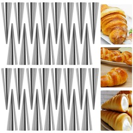 PINGEUI 50 Pack Cream Horn Molds Cannoli Forms, 4.7 Inch Cannoli Forms Tubes Kits with Cleaning Brush, Non-Stick Stainless Steel Cone Shaped Mold for Mousse, Jelly, Croissant, Chocolate