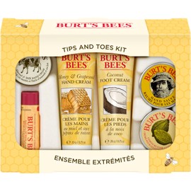 Burt's Bees Gifts Ideas - Tips and Toes Set, 6 Travel Size Products in Gift Box - 2 Hand Creams, Foot Cream, Cuticle, Hand Salve and Lip Balm