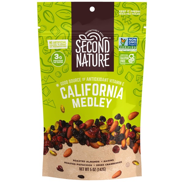 Second Nature California Medley Trail Mix - Nut Snack Blend, Gluten Free - 5 oz Resealable Standup Pouch (Pack of 12)