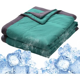 Shienus Ice Cooling Blanket for Night Sweats, 100 x140cm Breathable Lightweight Blanket for Summer Hot Sleepers and Night Sweat Cooler Fiber Ice Blanket for All Season Grey/Blue/Pink/Green (Green)