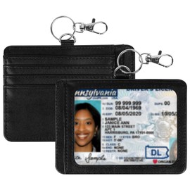 Linkidea 2 Pack ID Name Badge Holder, Minimalist Wallet with 4x3 Business Card Protector and Keychain & Lanyard Loop, Vegan Leather Card Holder with Credit Cards Slot for Women & Men