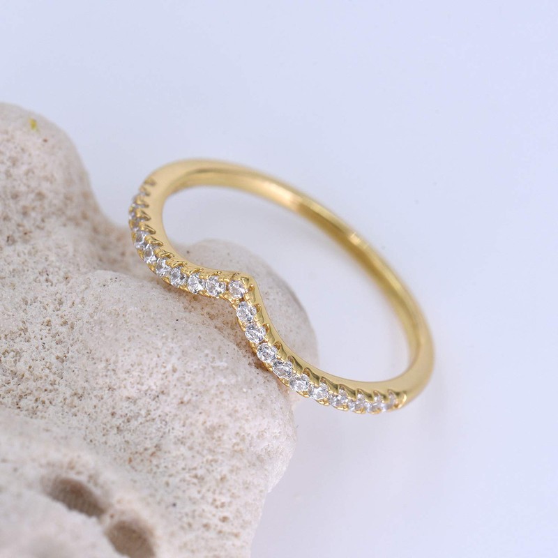 espere Pointed V Shaped Chevron 925 Sterling Silver Ring (Gold-Plated-Silver,