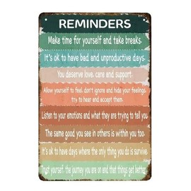 Mental Health Reminders Wall Decors Hanging Wall Art Counseling Room Decor Positive Psychology Affirmations Feelings Wall Pediments for Home Counseling Office Students Classroom 8"X12" Tin Sign