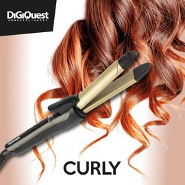 Curly Multifunctional Plate Ceramic Coated for Smooth and Wave-Shaped Quick Heating Power Indicator Automatic Shut-Off 360° Rotating Cable Black and Gold