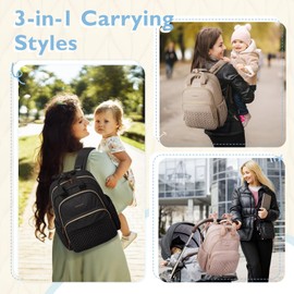 mommore Diaper Bag Backpack Large Baby Bag for Boys Girls Quilted Travel Diaper Backpack with Changing Pad, Stroller Straps
