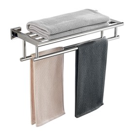 RTCUL Towel Rack with Shelf 20 Inch Double Towel Racks for Bathroom Polished Chrome Bath Towel Holder SUS304 Stainless Steel Towel Rack Wall Mounted Modern Towel Hanger