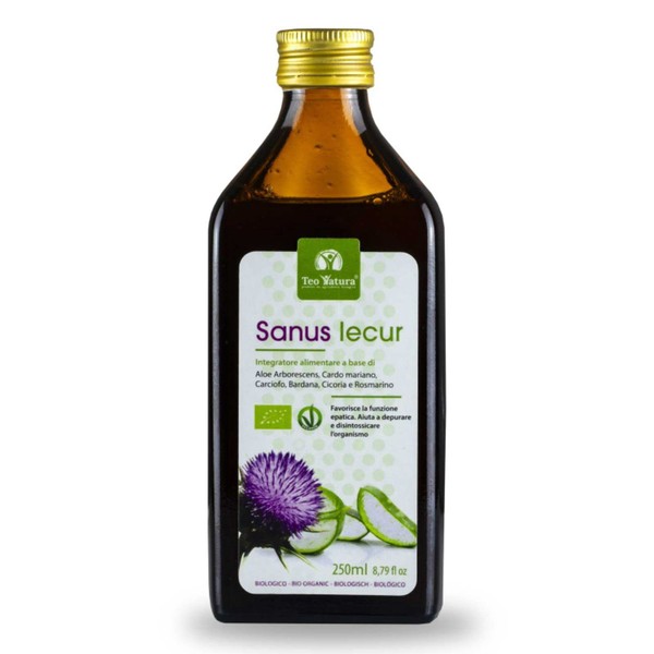 Teo Natura Sanus Lecur Strong Liver Detoxifier – Organic with Aloe Arborescens, Milk Thistle, Artichoke, Burdock, Chicory and Rosemary – Made in Italy (250 ml), 1 Item