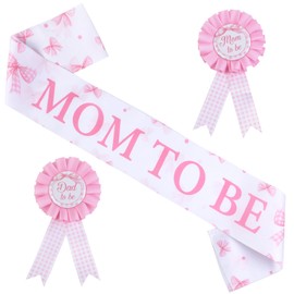 Kreatwow Bow Baby Shower Decorations for Girl Bow Tie Baby Shower Favors Mom to Be Pin Sash Dad to Be Corsage Pin for Pink It’s a Girl Gender Reveal Party Favors Pregnancy Photo Props Maternity