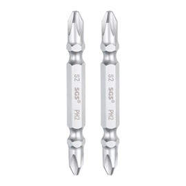 sourcing map 2pcs Magnetic Double Ended Screwdriver Bit 6mm PH2 2.56" Length 1/4" Hex Shank S2 Steel Two Sided Phillips Cross Screw Driver Bit, Silver Tone